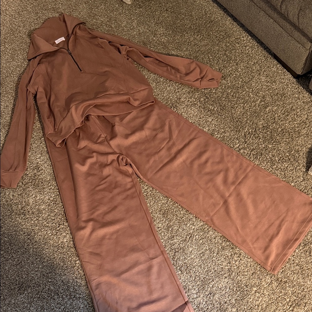 Pink Lily Dusty Rose Lounge Set with Zip Collar Size L